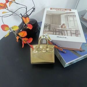 Gold Snake Embossed Mini Bag Charm – Glossy Micro Tote